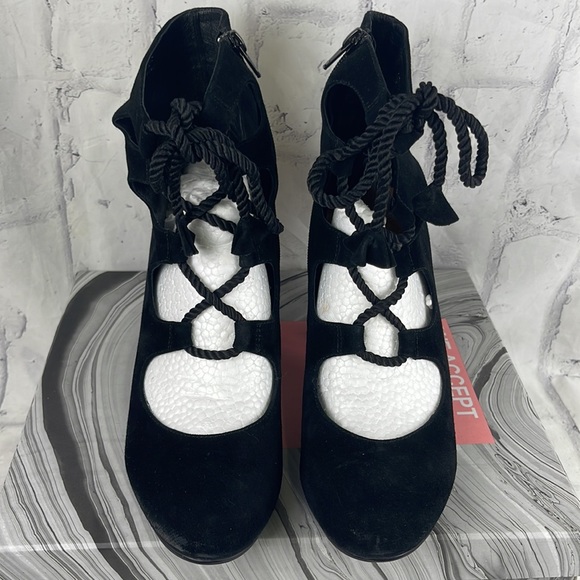 Jeffrey Campbell Zaun-Hi Black Suede Lace-Up Block Heel Round Toe Hi Ankle Pumps - Picture 4 of 13